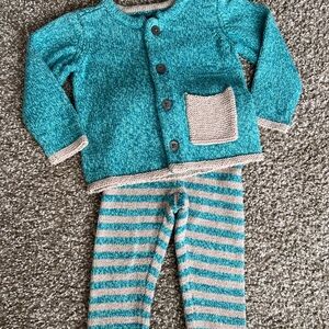 Tea Collection Turquoise and Cream Baby Sweater